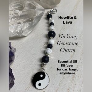 2/$30 Yin Yang Gemstone Charm with Howlite and Lava - Handmade